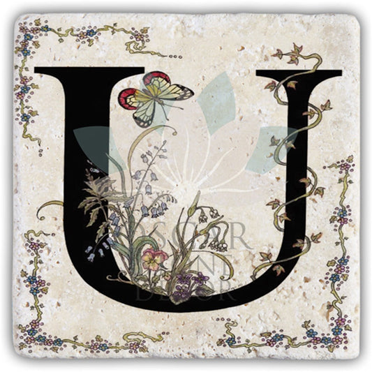 LETTER U SINGLE NATURAL STONE COASTER / BA-U3 (COASTER)