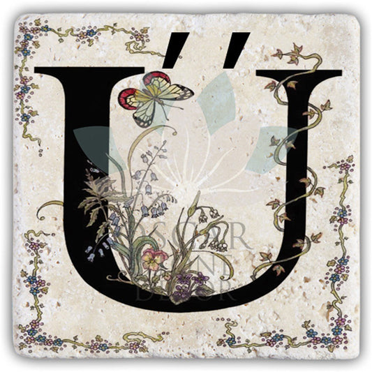 LETTER Ü SINGLE NATURAL STONE COASTER / BA-Ü3 (COASTER)