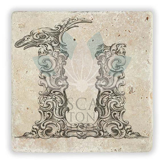 LETTER U SINGLE NATURAL STONE COASTER / BA-U1 (COASTER)
