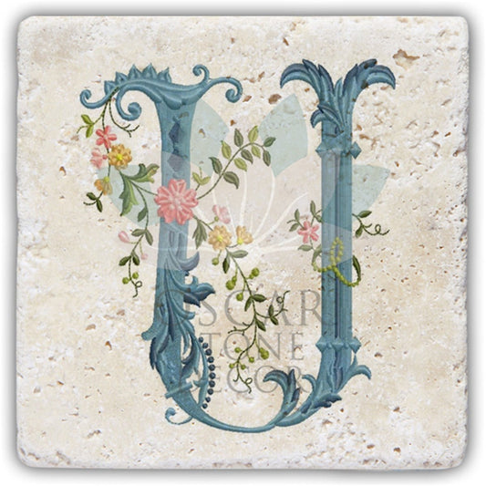 LETTER U SINGLE NATURAL STONE COASTER / BA-U4 (COASTER)