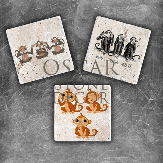 THREE MONKEYS NATURAL STONE MAGNET SET / MG-116