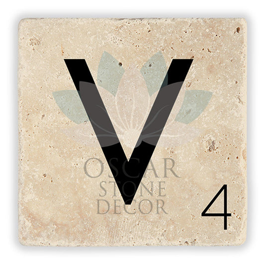 LETTER V SINGLE NATURAL STONE COASTER / BA-V2 (COASTER)