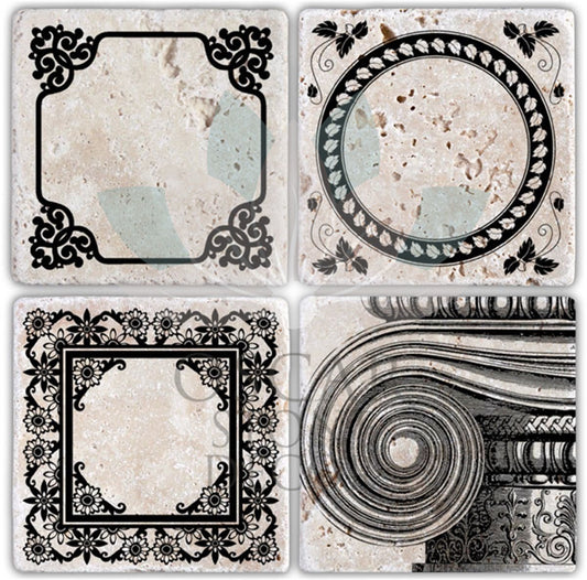 VECTORMOTİF 4-Piece NATURAL STONE COASTERS / BA024 (COASTER)