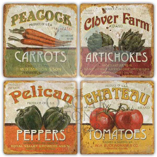 VEGETABLES II 4-Piece NATURAL STONE COASTERS / BA262 (COASTER)