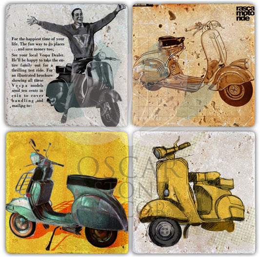 VESPA 4-Piece NATURAL STONE COASTERS / BA028 (COASTER)