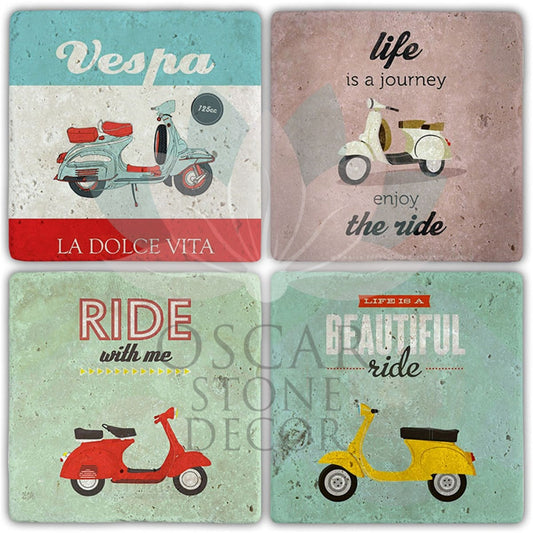 VESPA LIFE 4-Piece NATURAL STONE COASTERS / BA471 (COASTER)