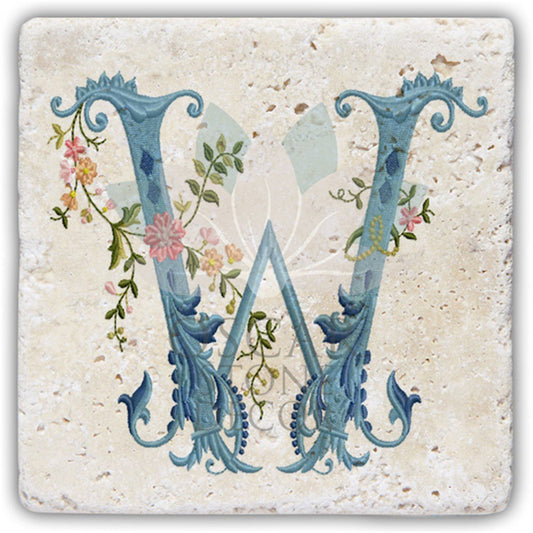 LETTER W SINGLE NATURAL STONE COASTER / BA-W4 (COASTER)