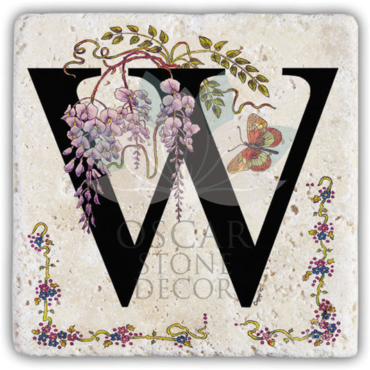 LETTER W SINGLE NATURAL STONE COASTER / BA-W3 (COASTER)