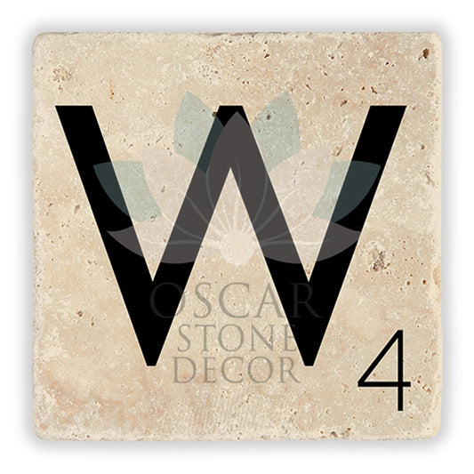 LETTER W SINGLE NATURAL STONE COASTER / BA-W2 (COASTER)