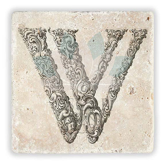 LETTER W SINGLE NATURAL STONE COASTER / BA-W1 (COASTER)