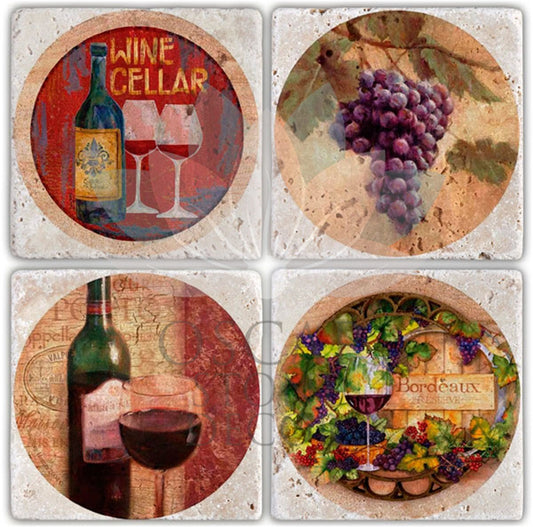 WINEART 4-Piece NATURAL STONE COASTERS / BA010 (COASTER)