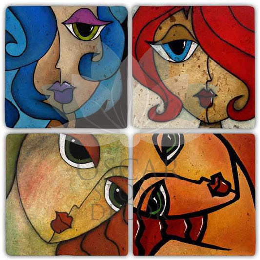 WOMAN FACE 4-Piece NATURAL STONE COASTERS / BA283 (COASTER)