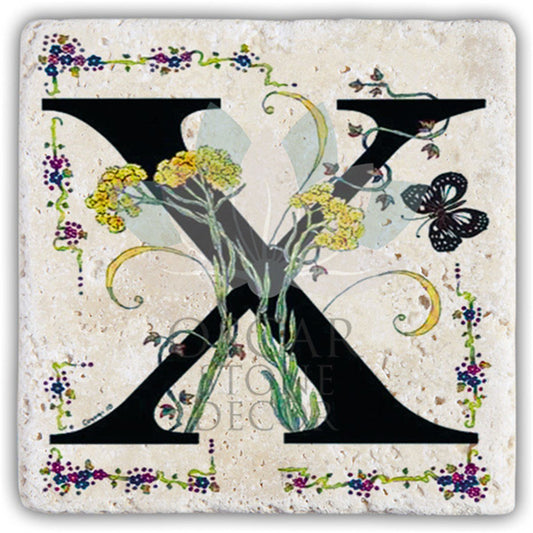 LETTER X SINGLE NATURAL STONE COASTER / BA-X3 (COASTER)