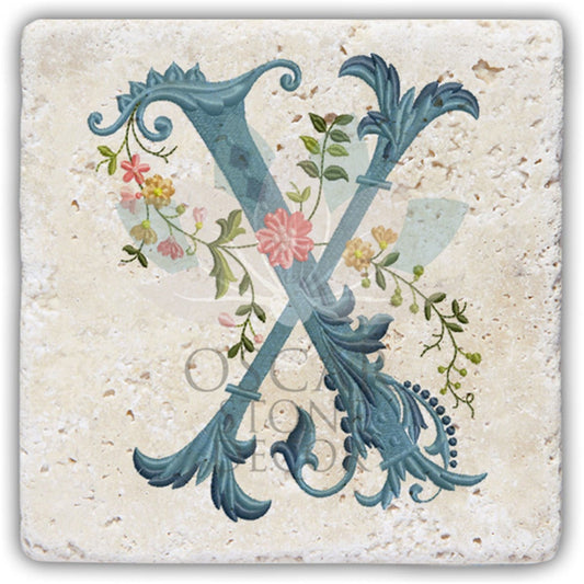 LETTER X SINGLE NATURAL STONE COASTER / BA-X4 (COASTER)
