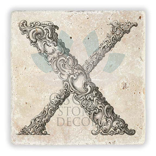 LETTER X SINGLE NATURAL STONE COASTER / BA-X1 (COASTER)