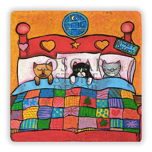 CATS IN BED NATURAL STONE WALL DECOR / DD168 (WALL DECOR)