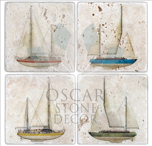 SAILING 4-Piece NATURAL STONE COASTERS / BA189 (COASTER)