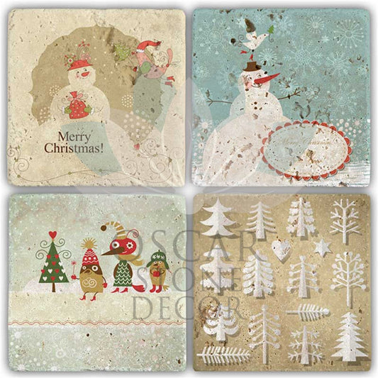 NEW YEAR'S 4-Piece NATURAL STONE COASTERS / YBA-018 (COASTER)