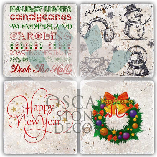 NEW YEAR'S 4-Piece NATURAL STONE COASTERS / YBA-001 (COASTER)