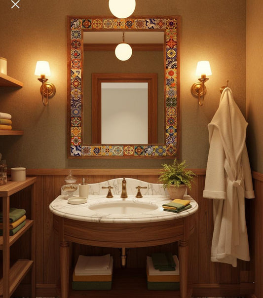 FRAMED MOSAIC TALEVRA TILE NATURAL STONE MIRROR / AYN-112