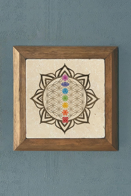 WOODEN Framed Stone Painting-Wall Decor- 11" x 11"