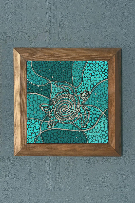 WOODEN Framed Stone Painting-Wall Decor- 11" x 11"