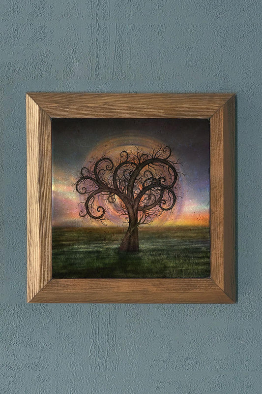 WOODEN Framed Stone Painting-Wall Decor- 11" x 11"