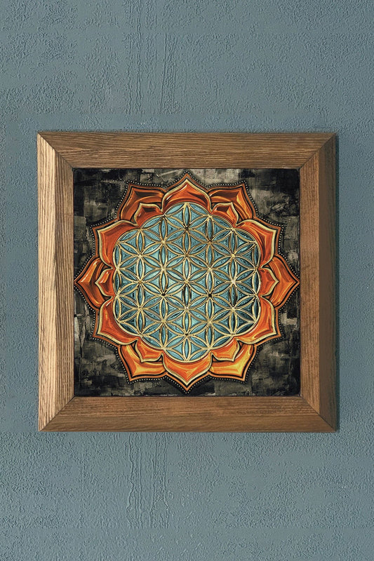 WOODEN Framed Stone Painting-Wall Decor- 11" x 11"