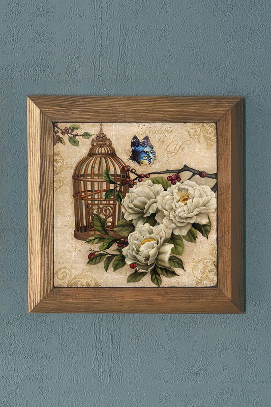 SPRING BRANCHES-Solid Framed Stone Painting-Wall Decor- 11" x 11"