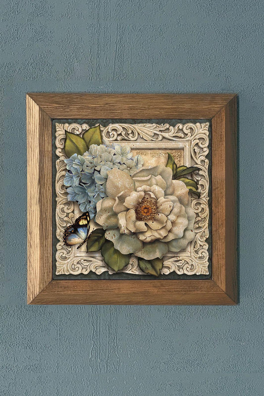 SPRING BRANCHES Solid Framed Stone Painting-Wall Decor- 11" x 11"