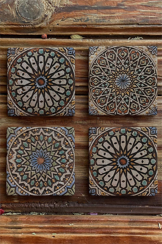 Printed Natural Stone Coasters Set of 4 Pattern Tile - COASTER SET