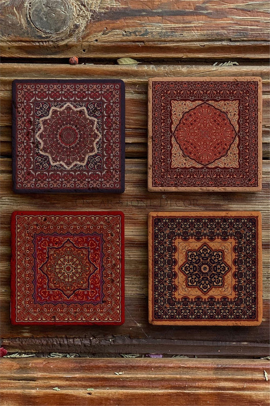 Printed Natural Stone Coasters Set of 4 Pattern Tile - COASTER SET