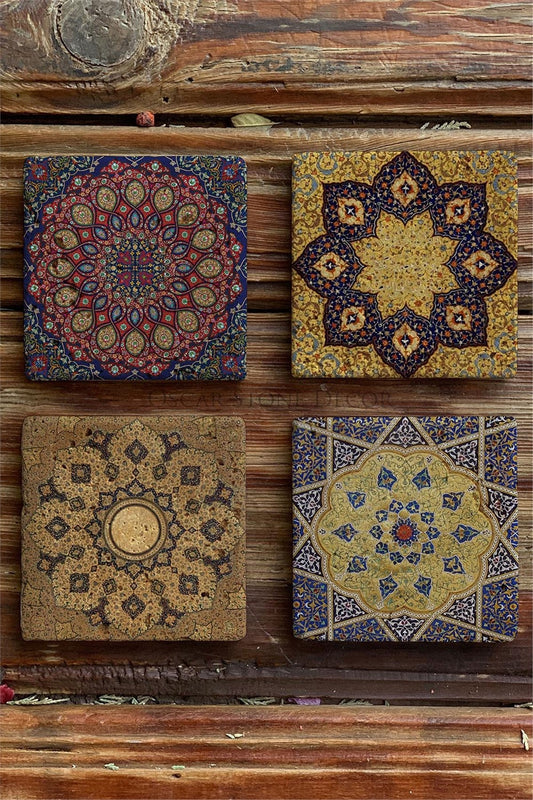 Printed Natural Stone Coasters Set of 4 Pattern Tile - COASTER SET