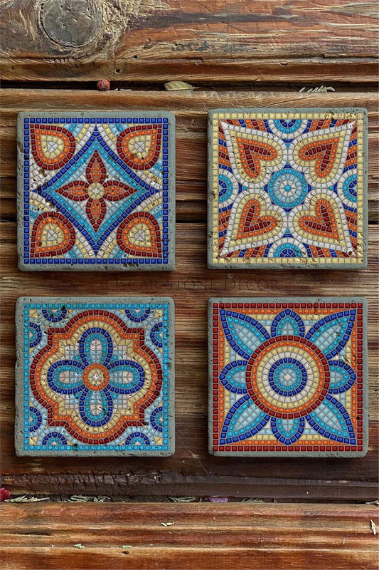 Printed Natural Stone Coasters Set of 4 Pattern Tile - COASTER SET