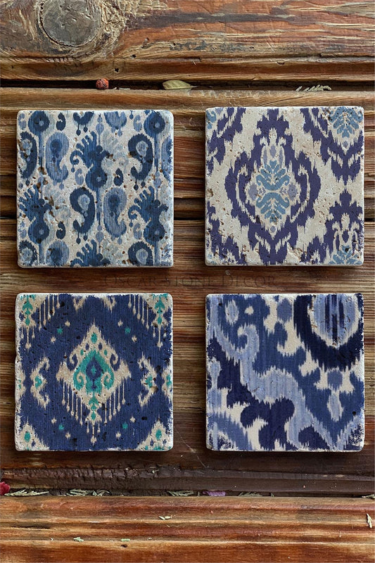 Printed Natural Stone Coasters Set of 4 Pattern Tile