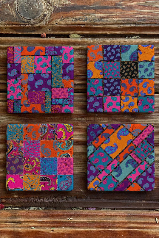Printed Natural Stone Coasters Set of 4 Pattern Tile - COASTER SET