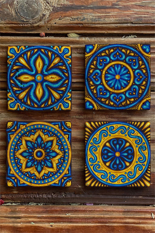 Printed Natural Stone Coasters Set of 4 Pattern Tile - COASTER SET
