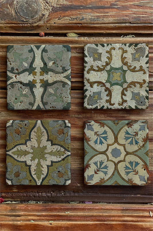 Printed Natural Stone Coasters Set of 4 Pattern Tile - COASTER SET