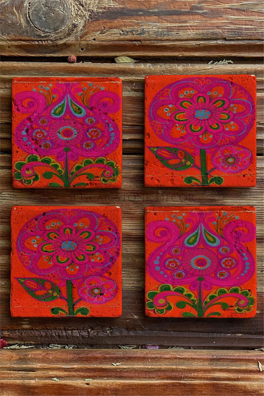 Printed Natural Stone Coasters Set of 4 Pattern Tile - COASTER SET