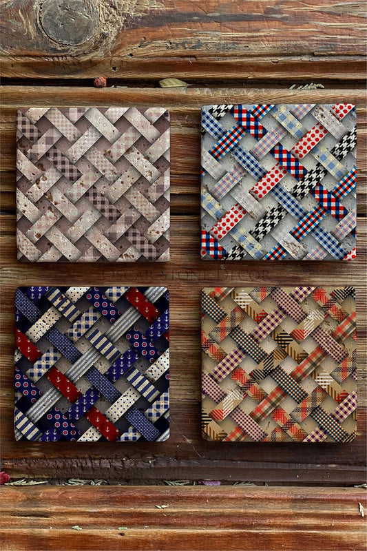 Printed Natural Stone Coasters Set of 4 Pattern Tile - COASTER SET