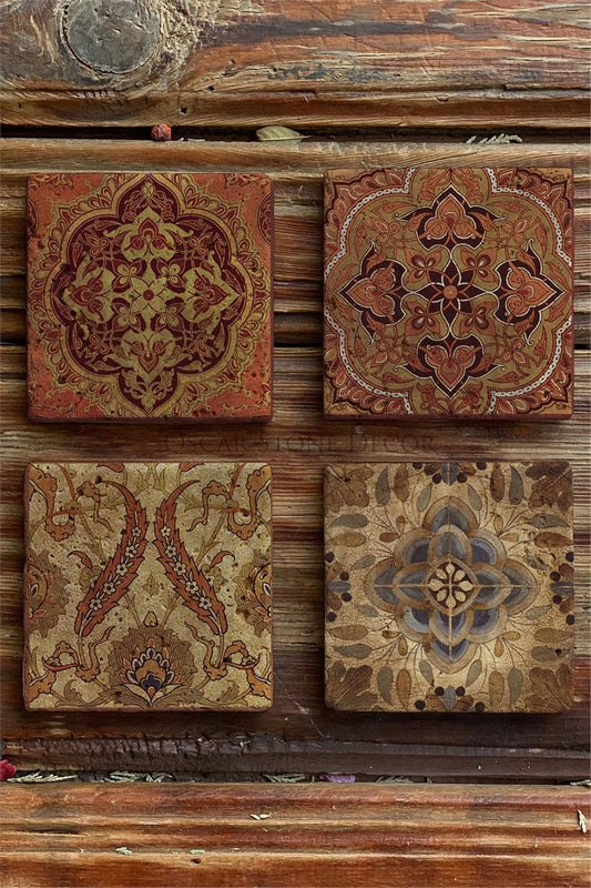 Printed Natural Stone Coasters Set of 4 Pattern Tile - COASTER SET