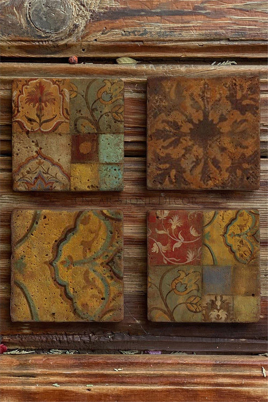 Printed Natural Stone Coasters Set of 4 Pattern Tile - COASTER SET