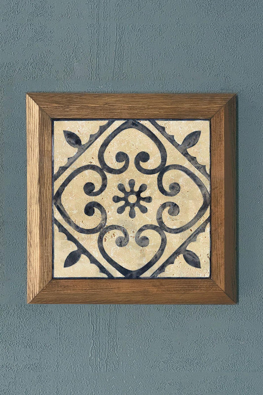 BLUE MARINE PATTERN Solid Framed Stone Painting-Wall Decor- 11" x 11"