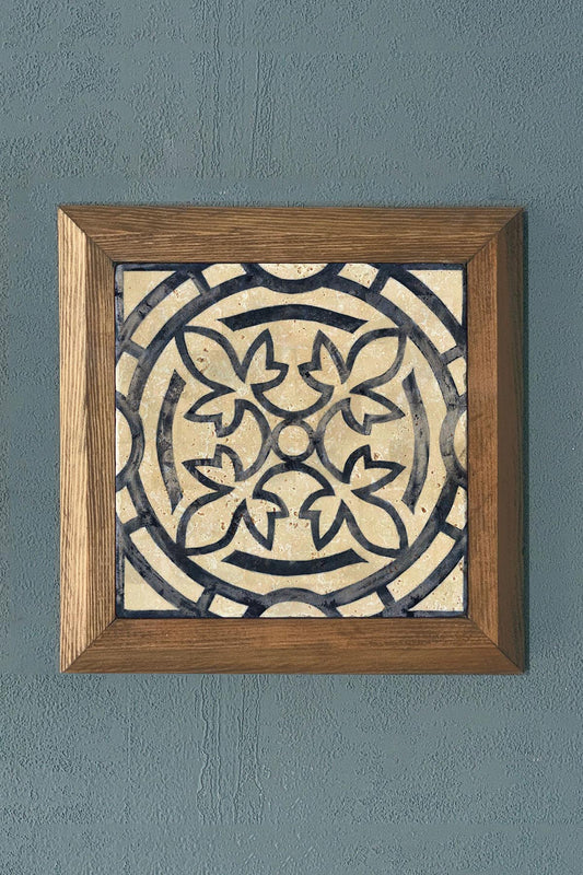 BLUE MARINE PATTERN-Solid Framed Stone Painting-Wall Decor- 11" x 11"