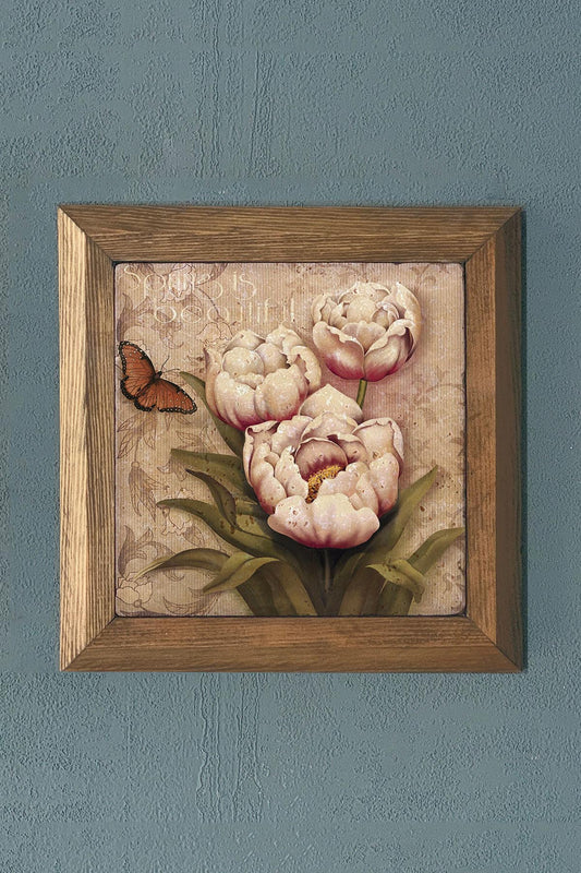 BLUE MARINE PATTERN Solid Framed Stone Painting-Wall Decor- 11" x 11"