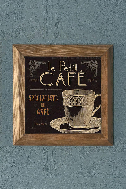 CAFE THEMED Solid Framed Stone Painting-Wall Decor- 11" x 11"