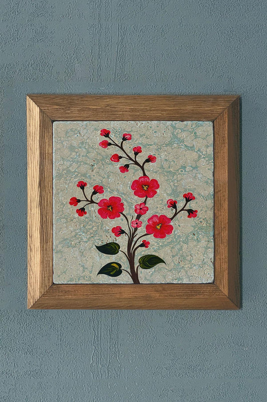 MARBLE WORK PATTERNED Solid Framed Stone Painting-Wall Decor- 11" x 11"