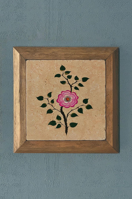 MARBLED FLOWER PATTERN-Solid Framed Stone Painting-Wall Decor- 11" x 11"