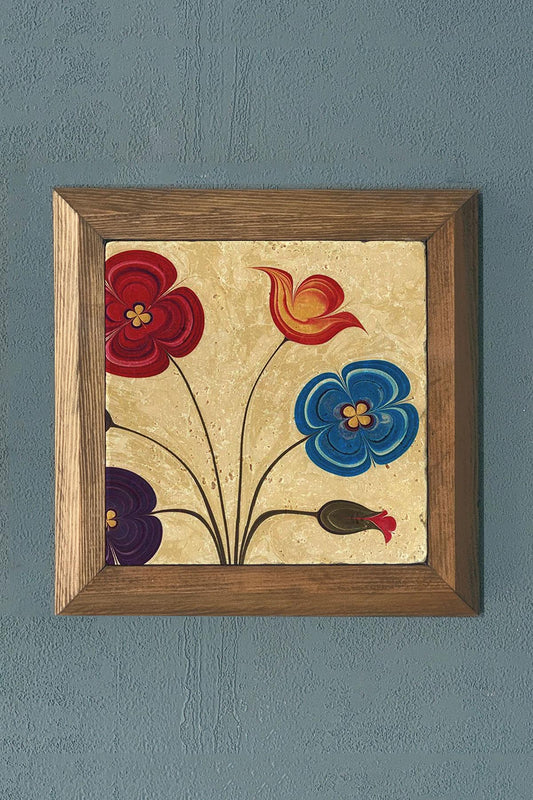 MARBLED PATTERN-Solid Framed Stone Painting-Wall Decor- 11" x 11"