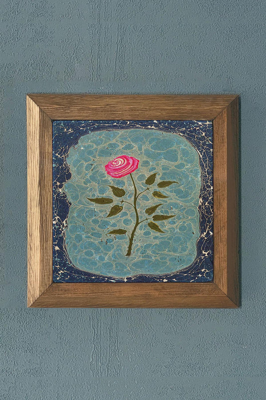MARBLED PATTERN Stone Painting - Solid Wooden Framed Stone Painting - Wall Decoration - 11" x 11"